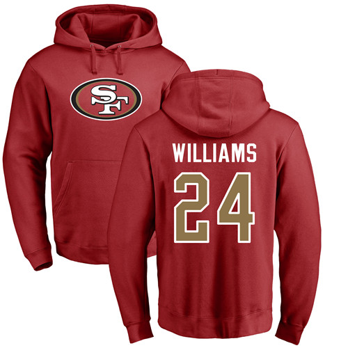 Men San Francisco 49ers Red K Waun Williams Name and Number Logo 24 Pullover NFL Hoodie Sweatshirts